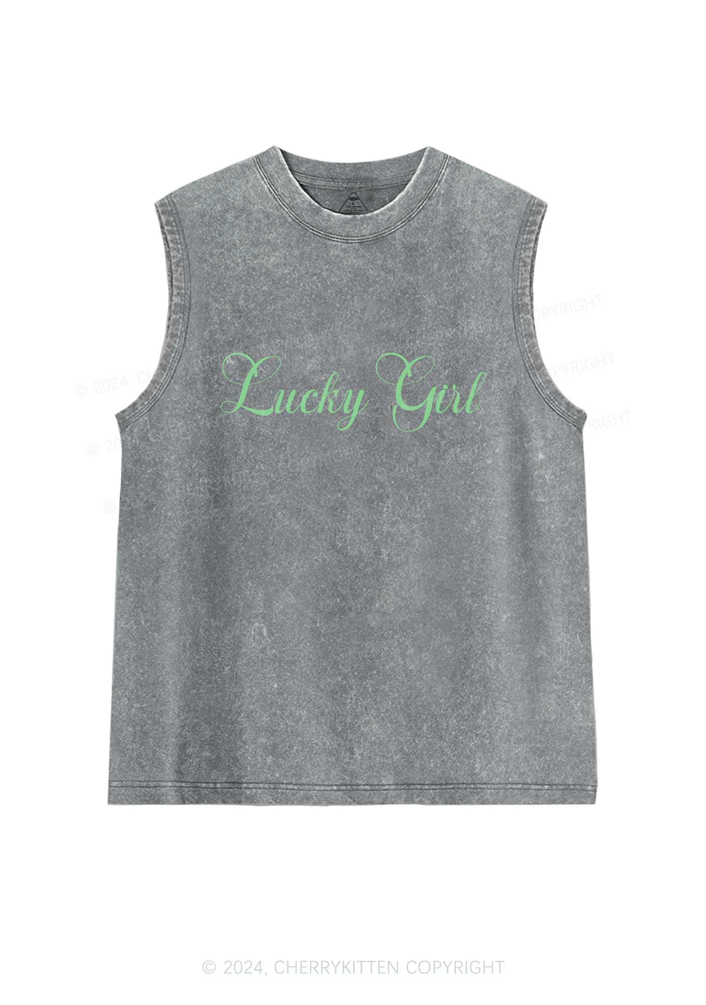 Lucky Girl St Patricks Y2K Washed Tank Cherrykitten