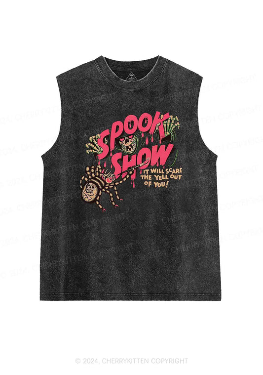 Halloween Spider Spook Show Y2K Washed Tank Cherrykitten