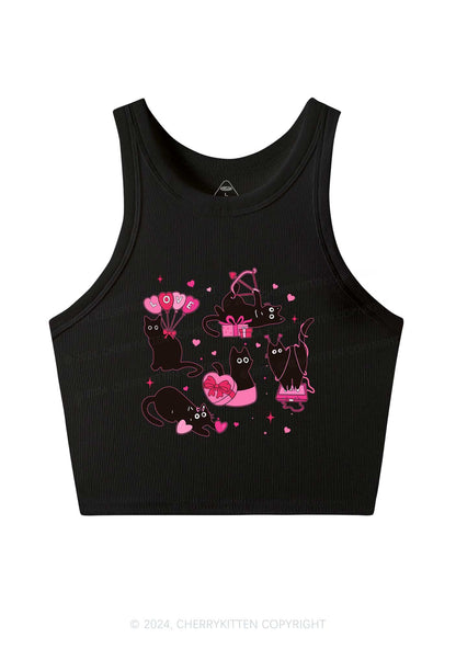 Black Kitten Y2K Valentine's Day Crop Tank Top Cherrykitten