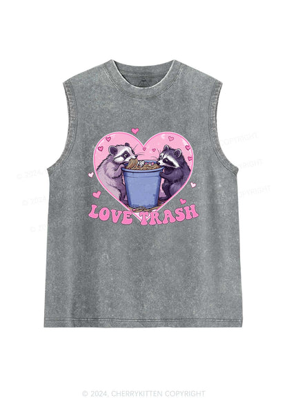 Love Trash Raccoon Y2K Valentine's Day Washed Tank Cherrykitten