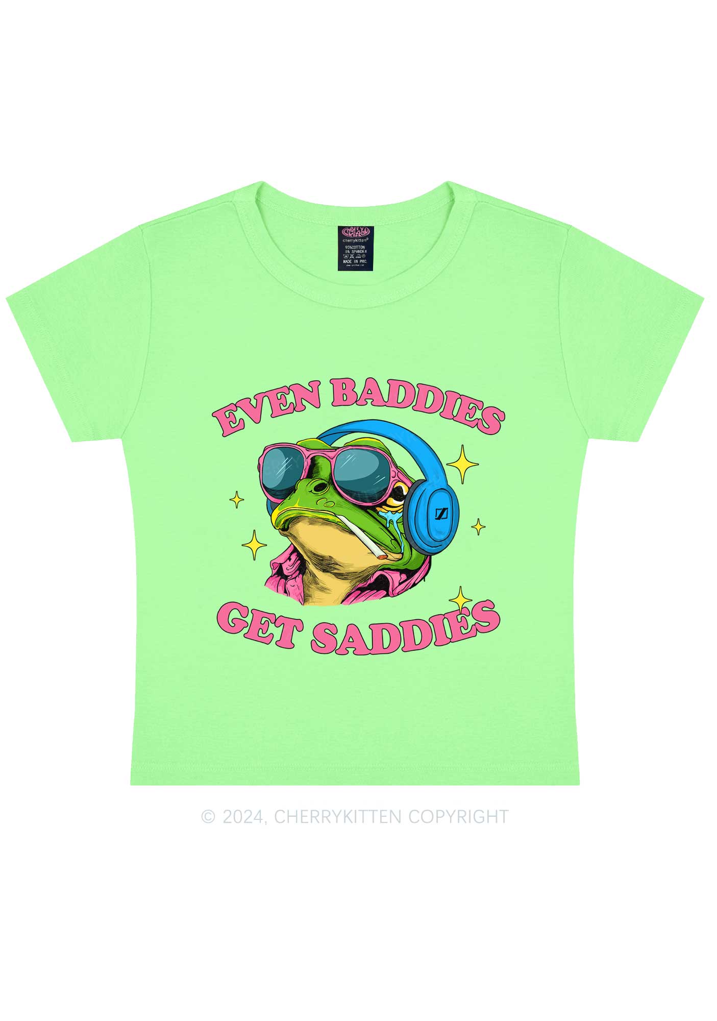 Baddies Frog Get Saddies Y2K Baby Tee Cherrykitten