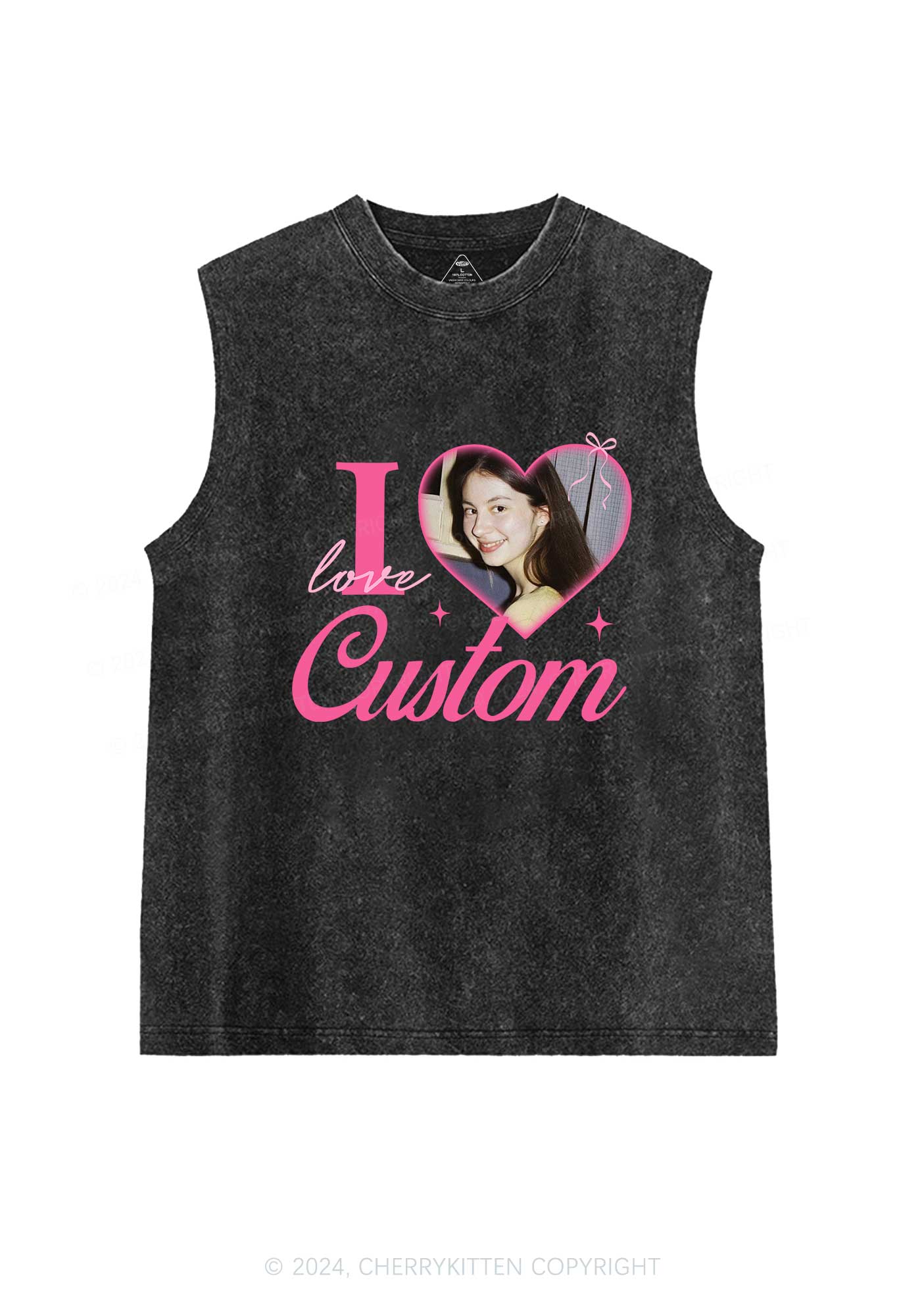 I Love Custom Photo Valentine's Day Y2K Washed Tank Cherrykitten