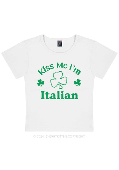 Kiss Me Im Italian St Patricks Y2K Baby Tee Cherrykitten