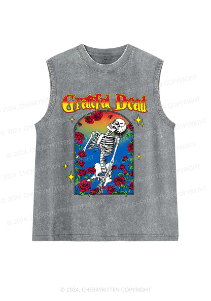 Halloween Skeleton Rose Y2K Washed Tank Cherrykitten