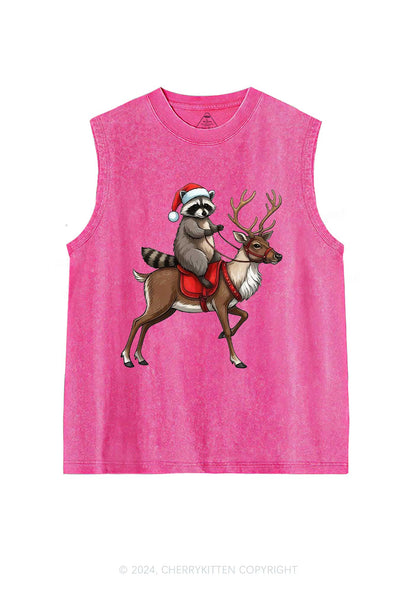 Christmas Feral Raccoon Y2K Washed Tank Cherrykitten