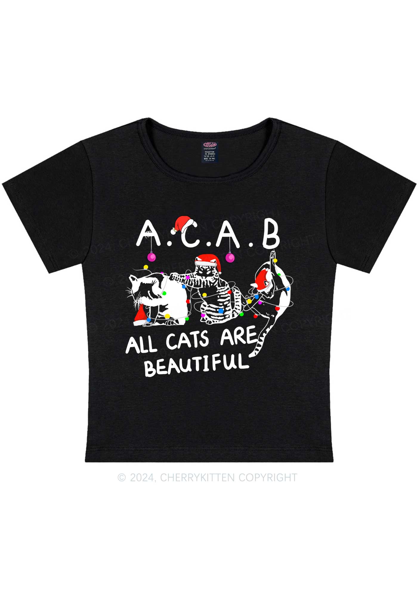 Christmas ACAB Cats Y2K Baby Tee Cherrykitten