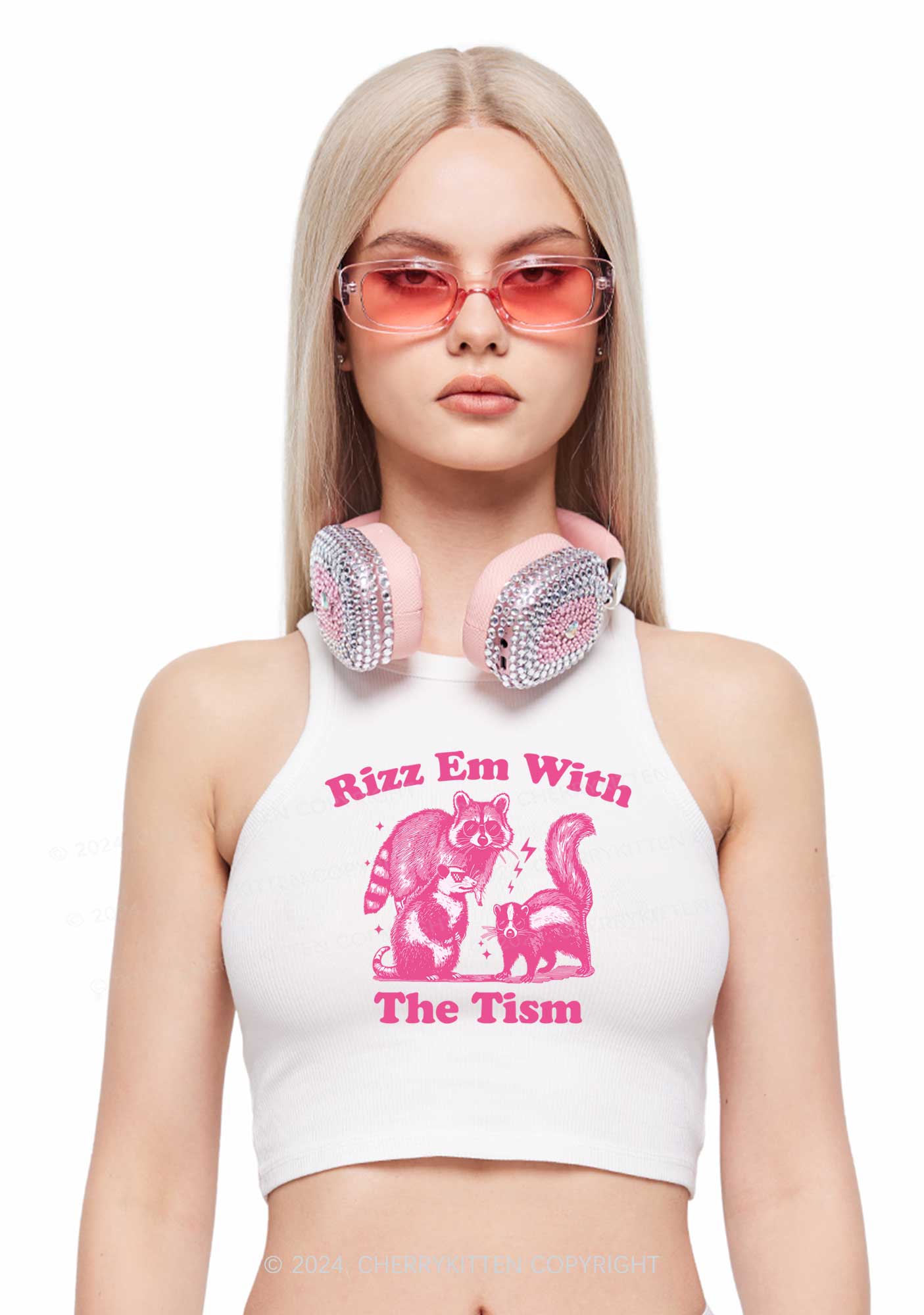 Rizz Em The Tism Y2K Crop Tank Top Cherrykitten