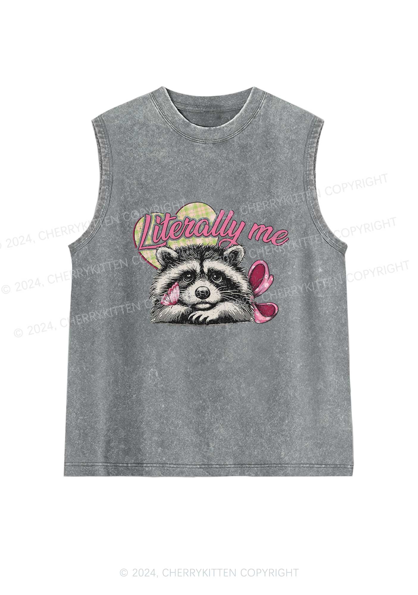 Literally Me Raccoon Y2K Washed Tank Cherrykitten