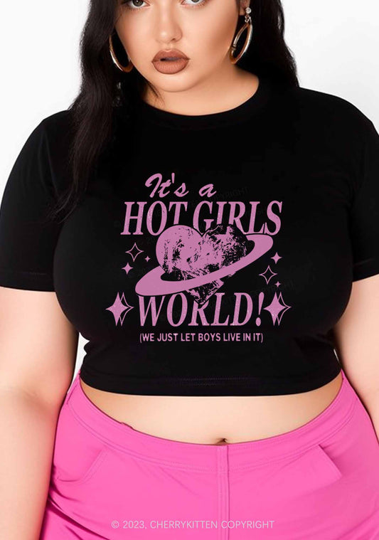 Curvy It's A Hot Girls World Y2K Baby Tee Cherrykitten