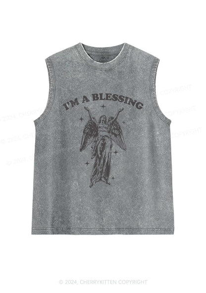 I'm A Blessing Y2K Washed Tank Cherrykitten