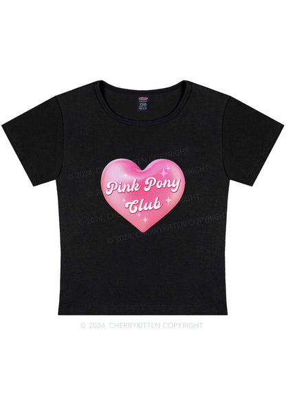 Curvy Pink Heart Pony Club Y2K Baby Tee Cherrykitten