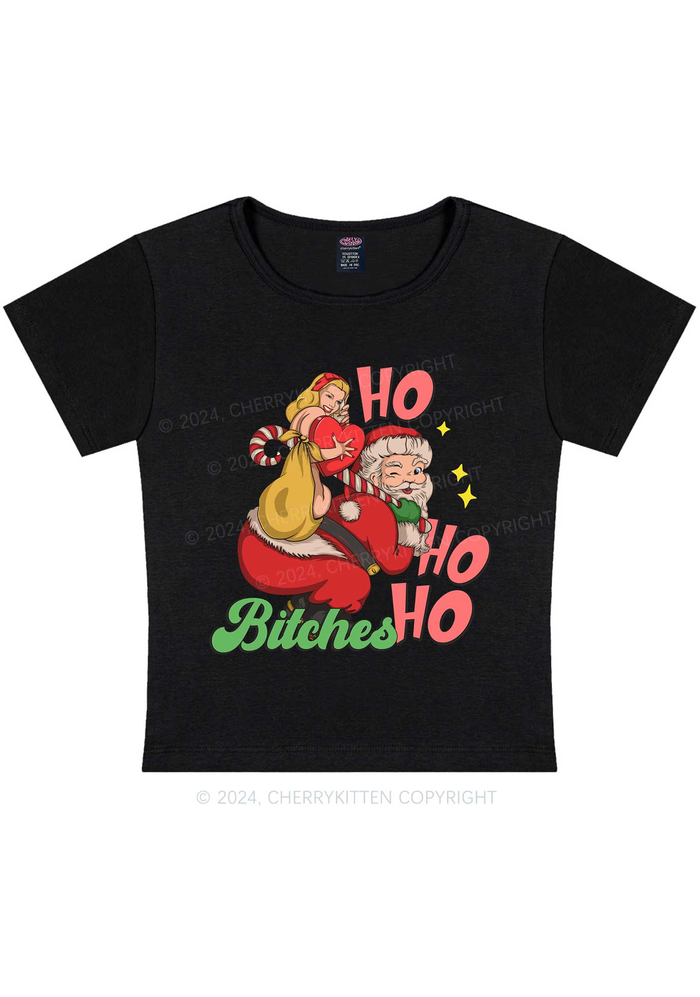 Christmas Ho Ho Ho Bxxches Y2K Baby Tee Cherrykitten