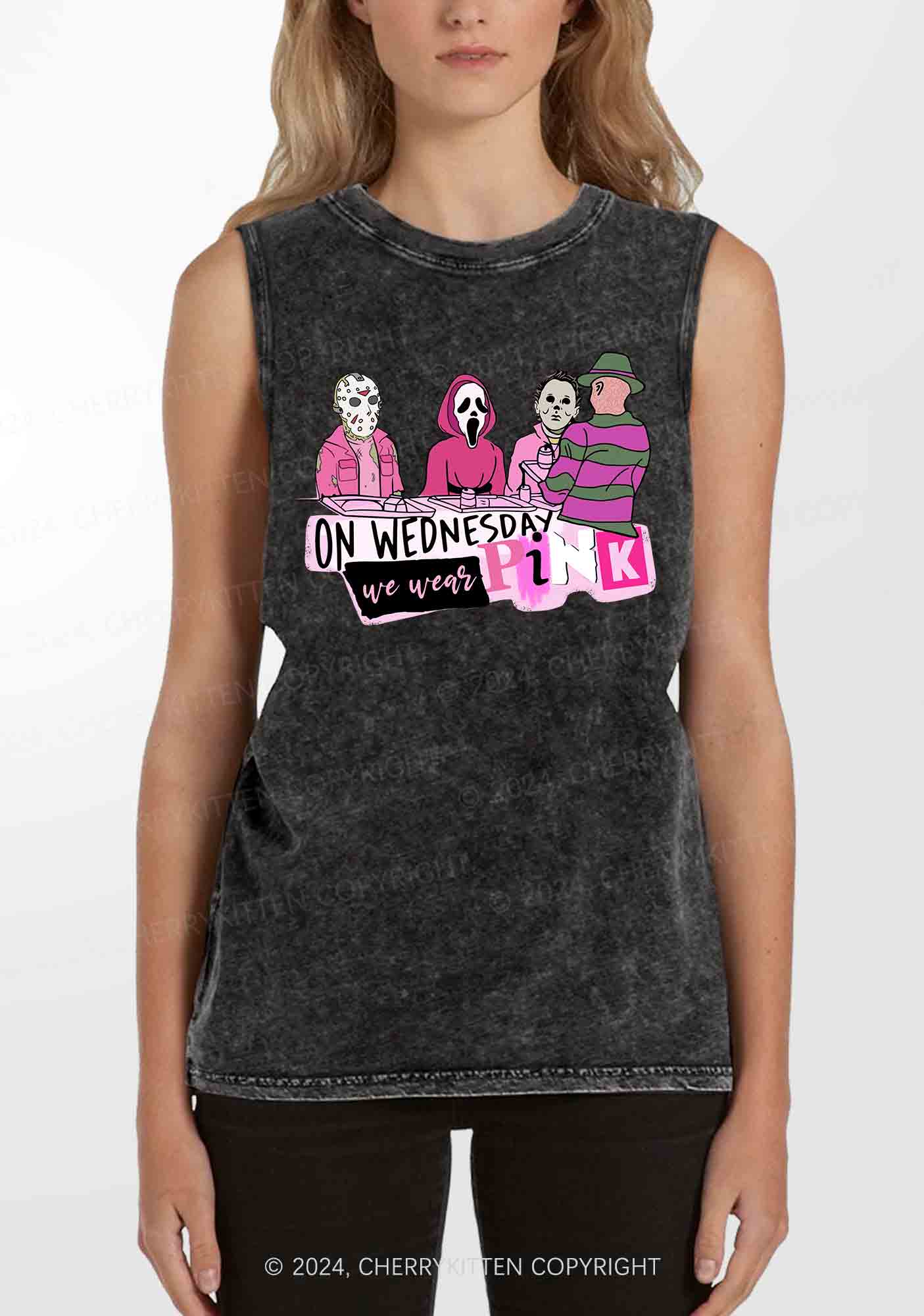 Halloween On Wednesday We Wear Pink Y2K Washed Tank Cherrykitten