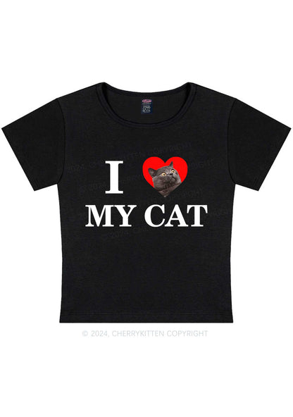 I Love My Cat Custom Photo Y2K Baby Tee Cherrykitten