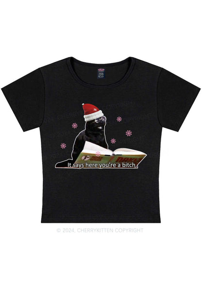 Christmas Cat Bxxch Y2K Baby Tee Cherrykitten