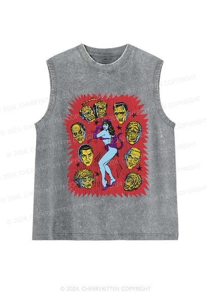 Halloween Vampira And Monsters Y2K Washed Tank Cherrykitten