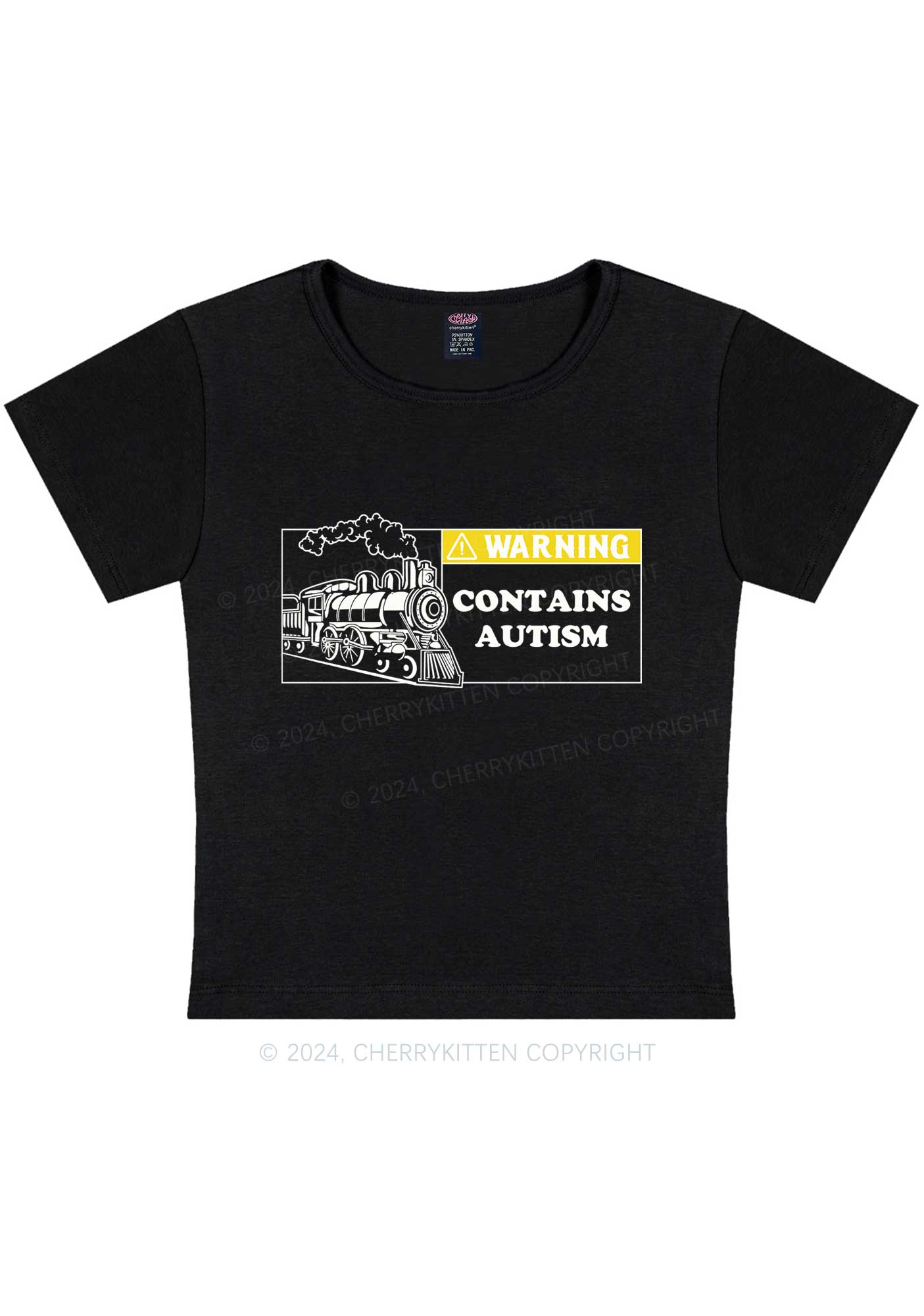 Warning Contains Autism Y2K Baby Tee Cherrykitten