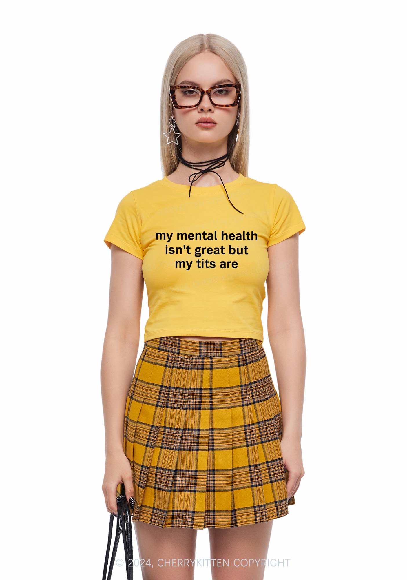 My Mental Health Isn't Great Y2K Baby Tee Cherrykitten