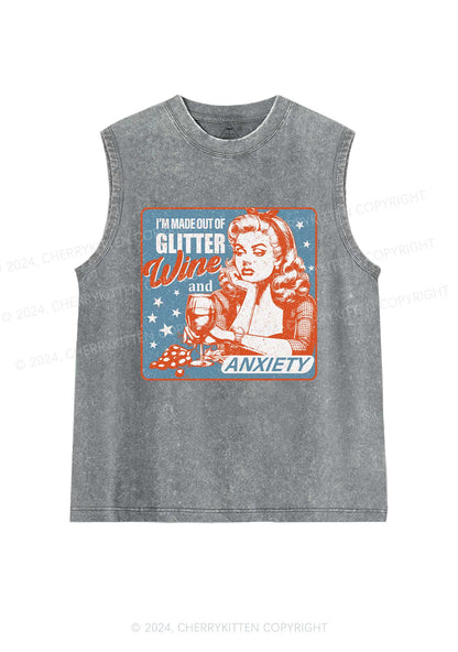 Glitter Wine And Anxiety Y2K Washed Tank Cherrykitten