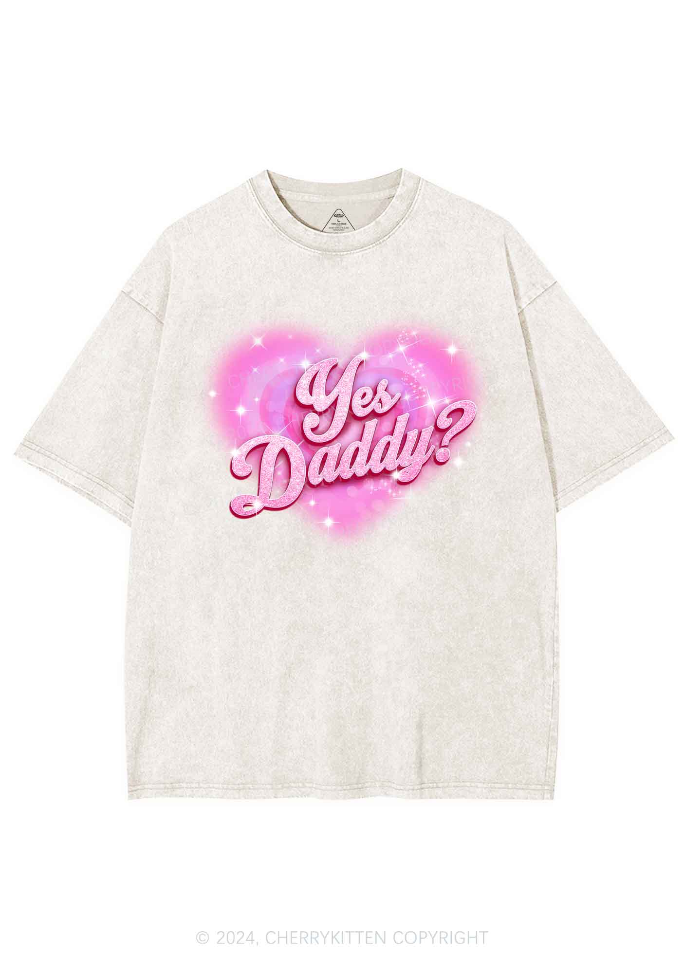 Pink Yes Daddy Y2K Valentine's Day Washed Tee Cherrykitten