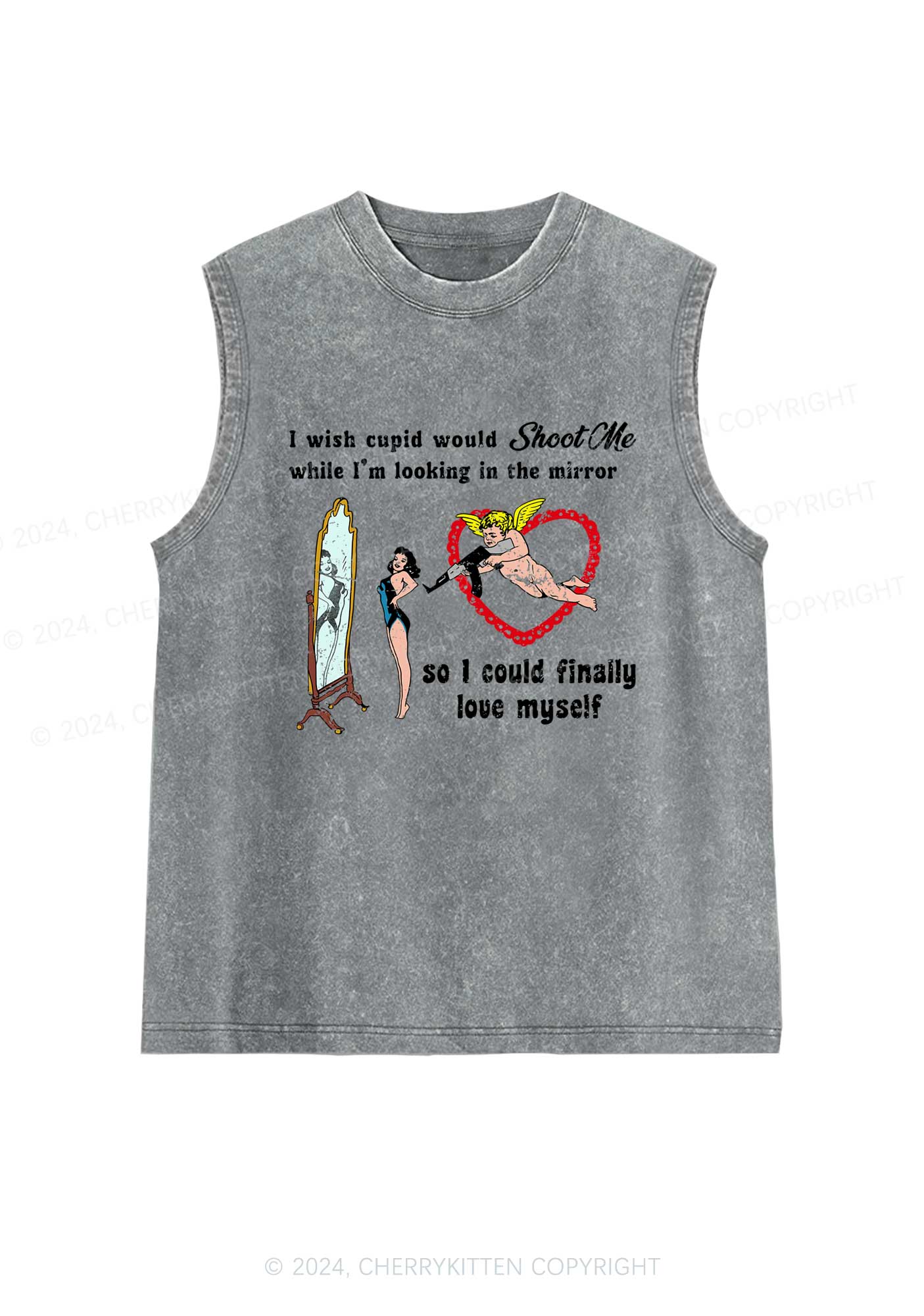 Cupid Would Shoot Me Y2K Washed Tank Cherrykitten