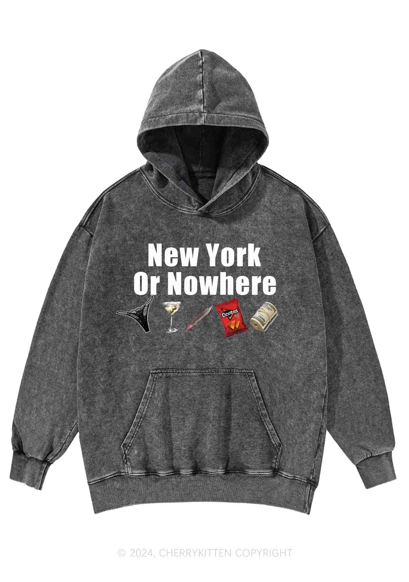 New York Or Nowhere Y2K Washed Hoodie Cherrykitten