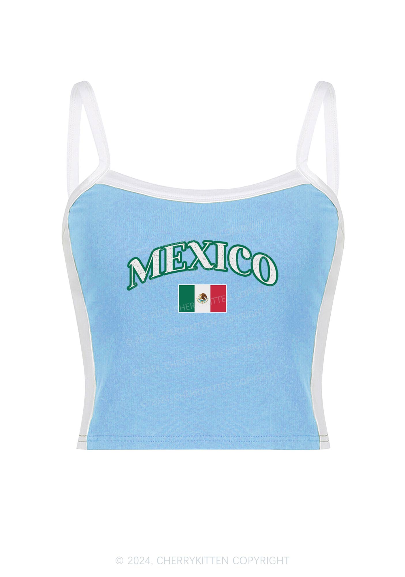 Mexico Y2K Color Block Crop Cami Top Cherrykitten