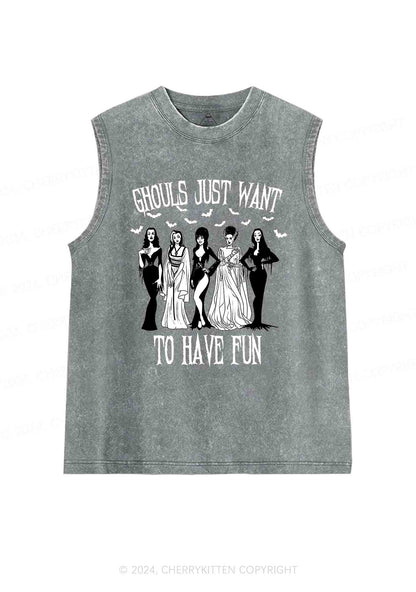 Halloween Ghouls Have Fun Y2K Washed Tank Cherrykitten