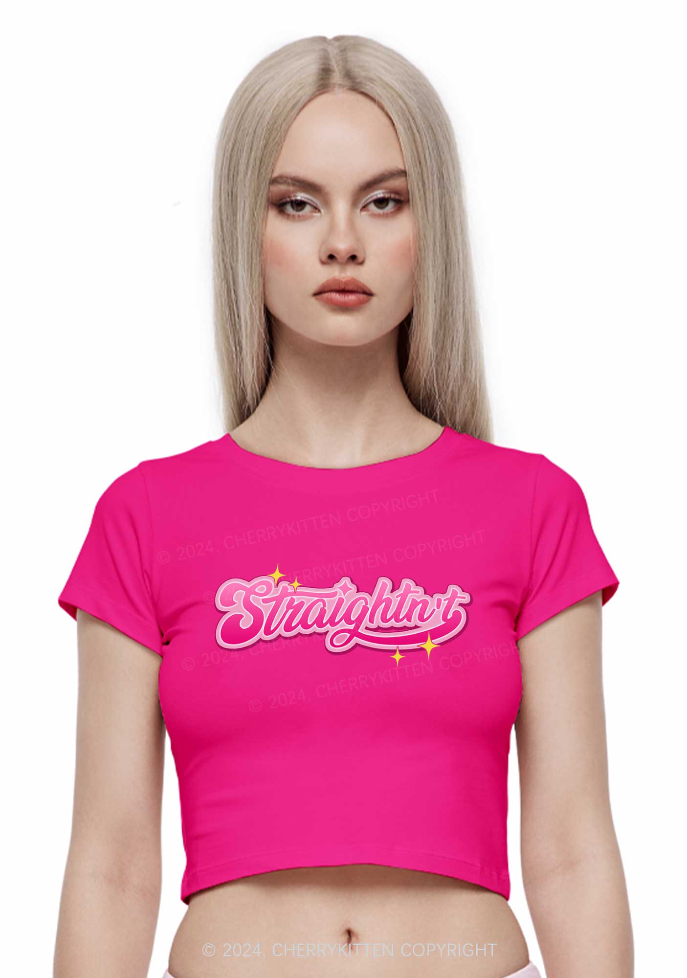 Straightn't Y2K Baby Tee Cherrykitten