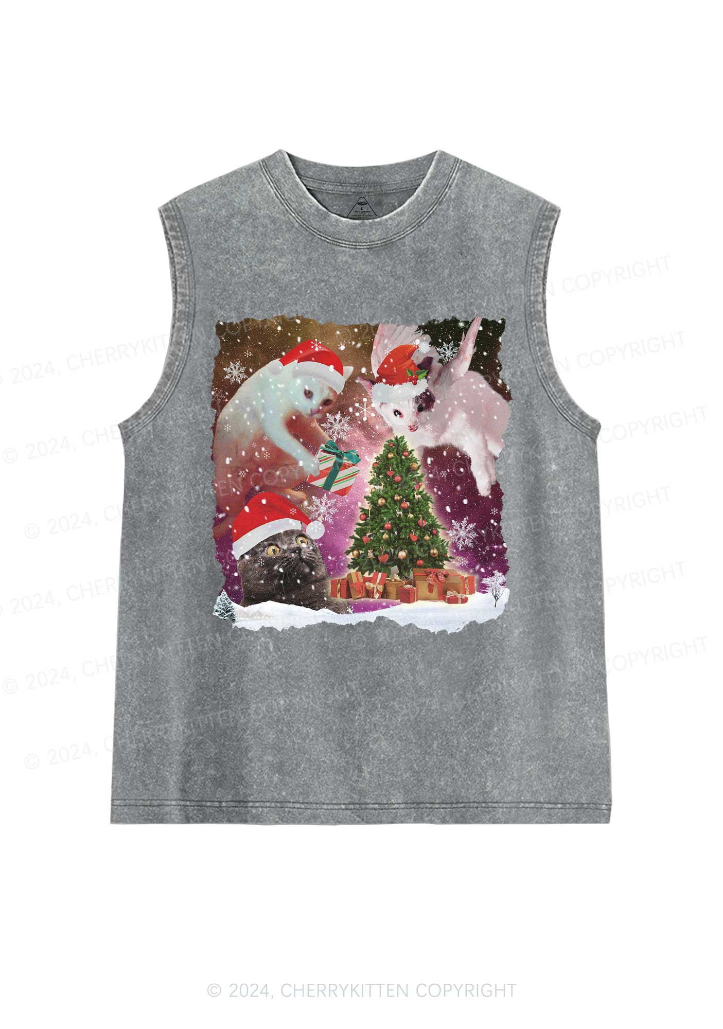 Christmas Cats Gift Y2K Washed Tank Cherrykitten