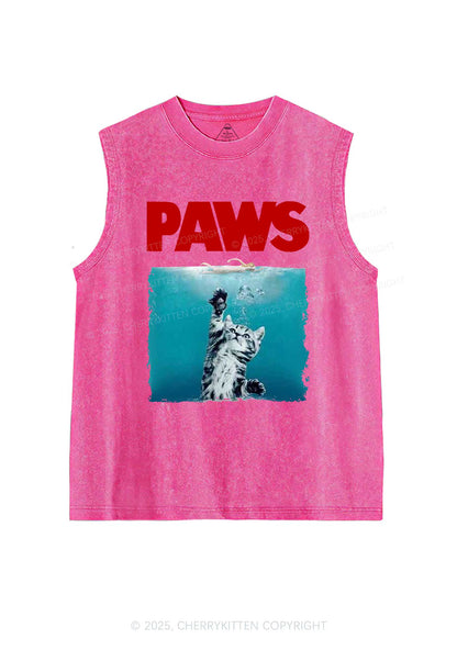 Paws Jaws Cat Y2K Washed Tank Cherrykitten