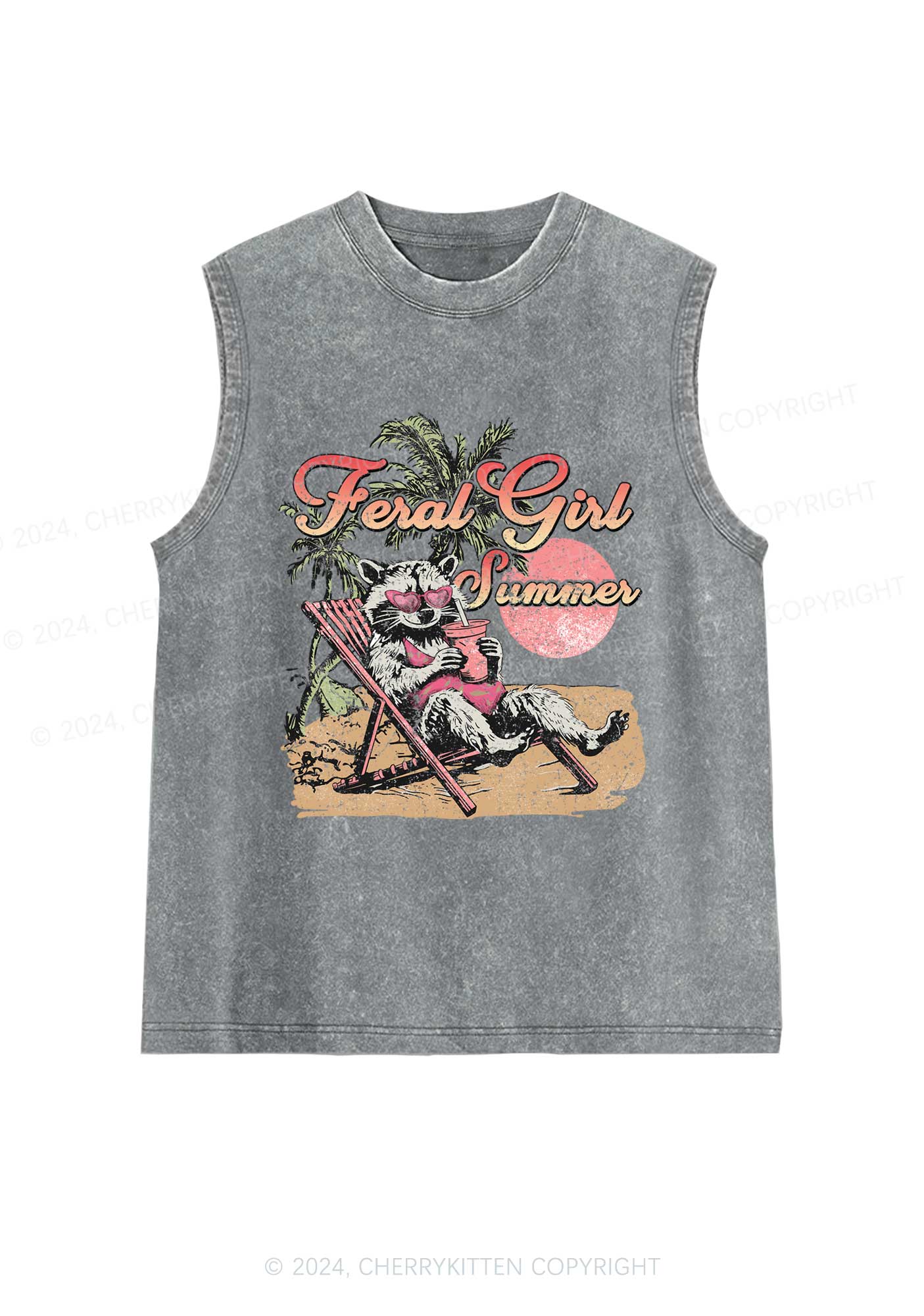 Feral Girl Summer Raccoon Y2K Washed Tank Cherrykitten