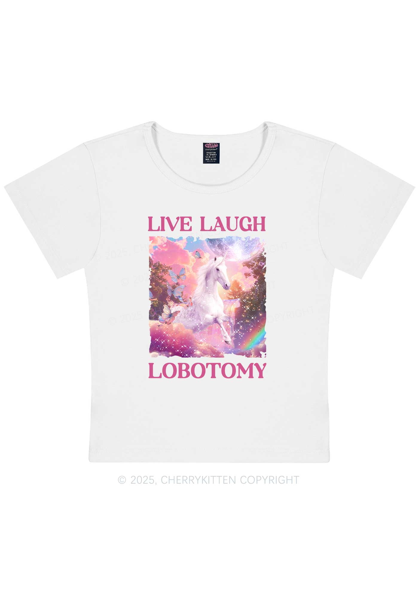 Live Laugh Lobotomy Unicorn Y2K Baby Tee Cherrykitten