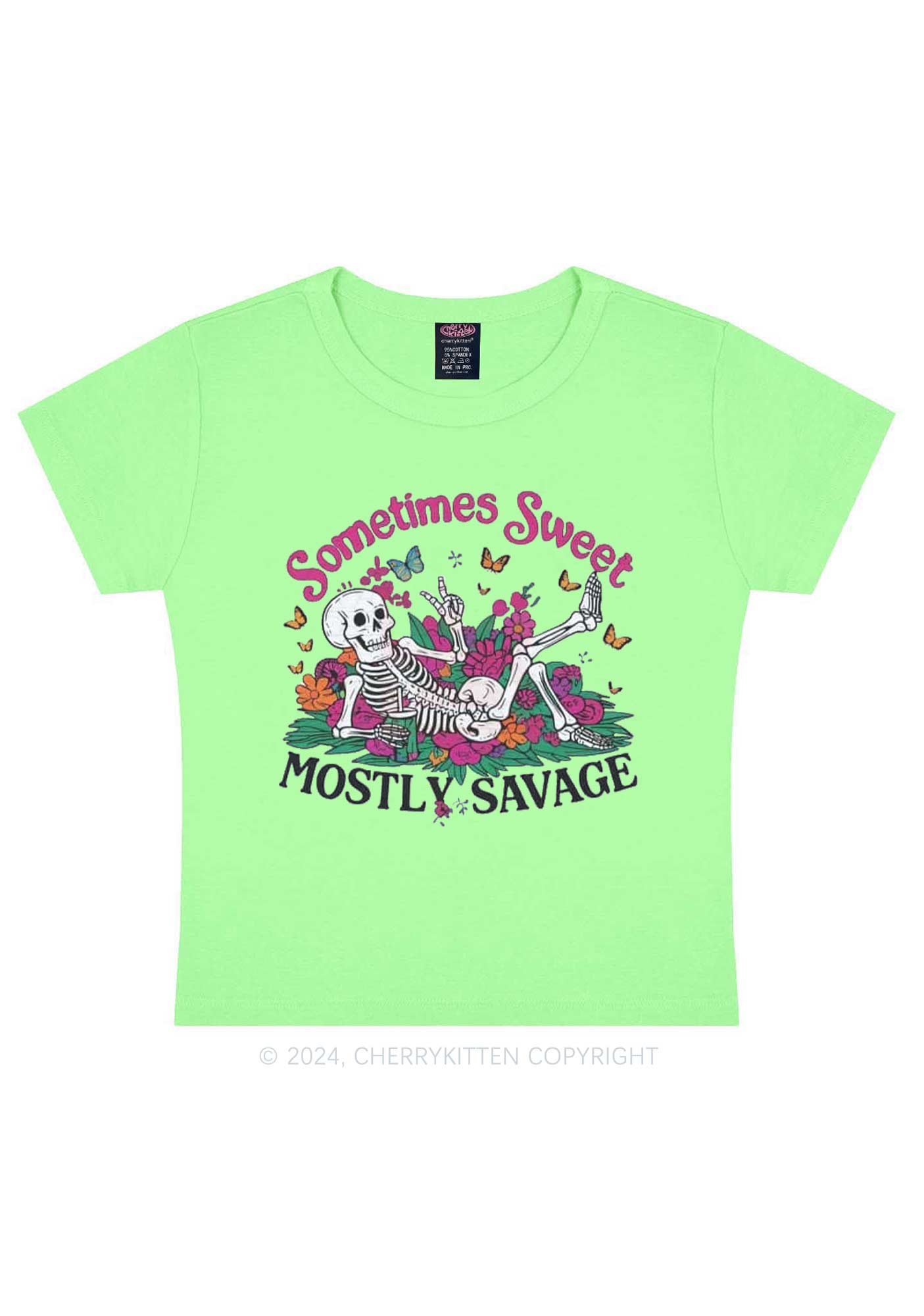 Halloween Mostly Savage Y2K Baby Tee Cherrykitten