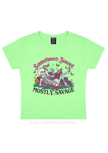 Halloween Mostly Savage Y2K Baby Tee Cherrykitten