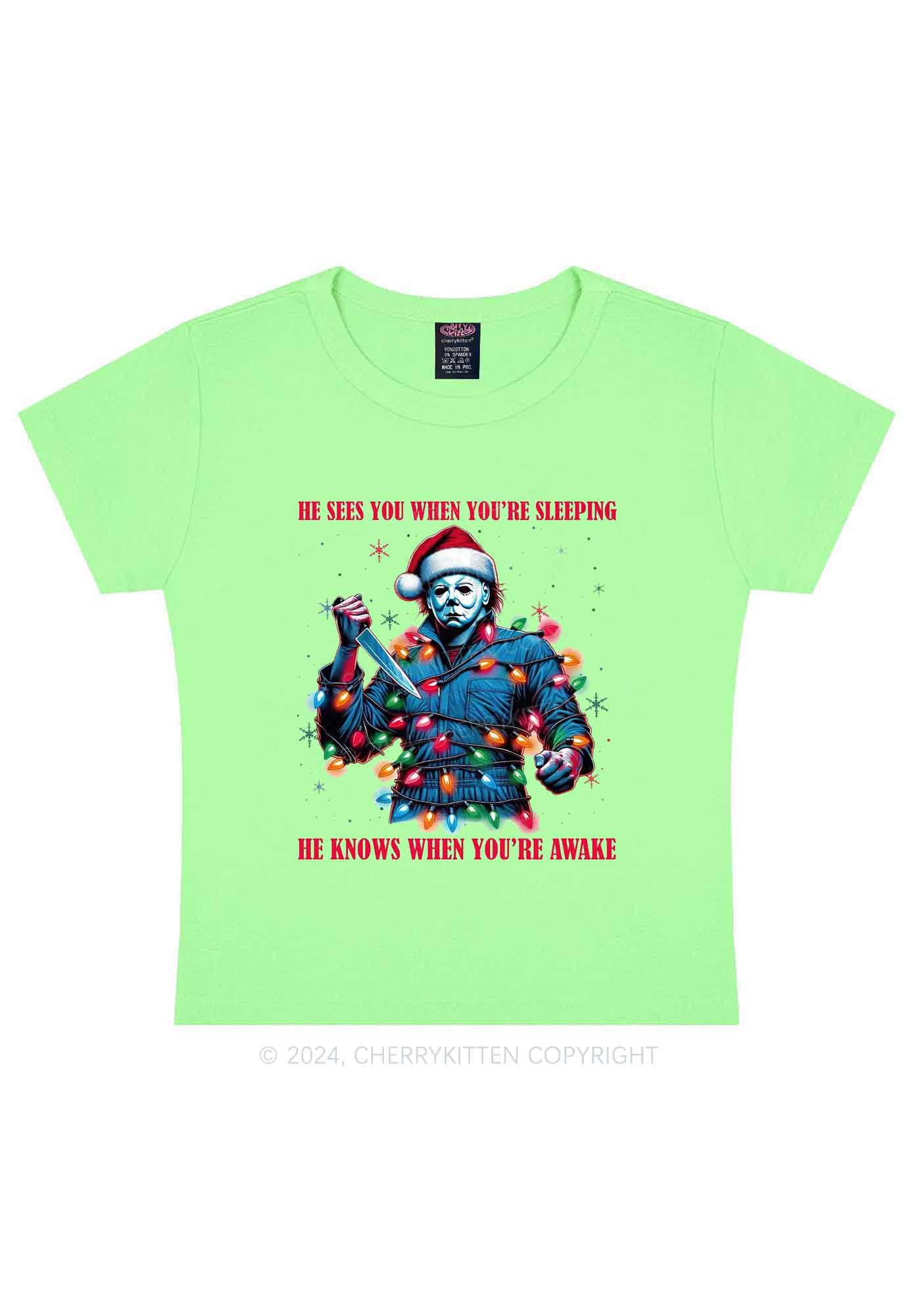 Christmas He Sees You Y2K Baby Tee Cherrykitten