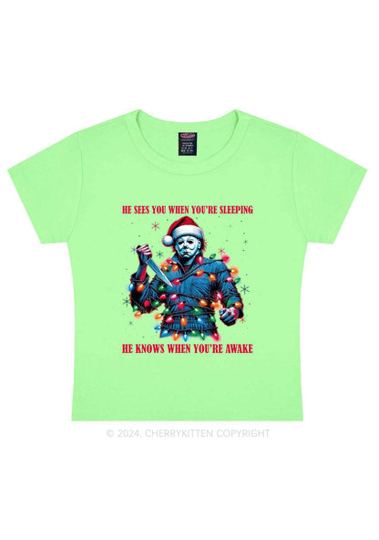 Christmas He Sees You Y2K Baby Tee Cherrykitten