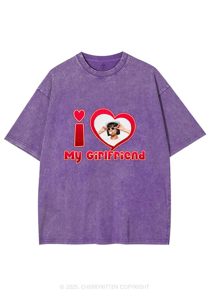 Custom Photo Red Heart Y2K Valentine's Day Washed Tee Cherrykitten