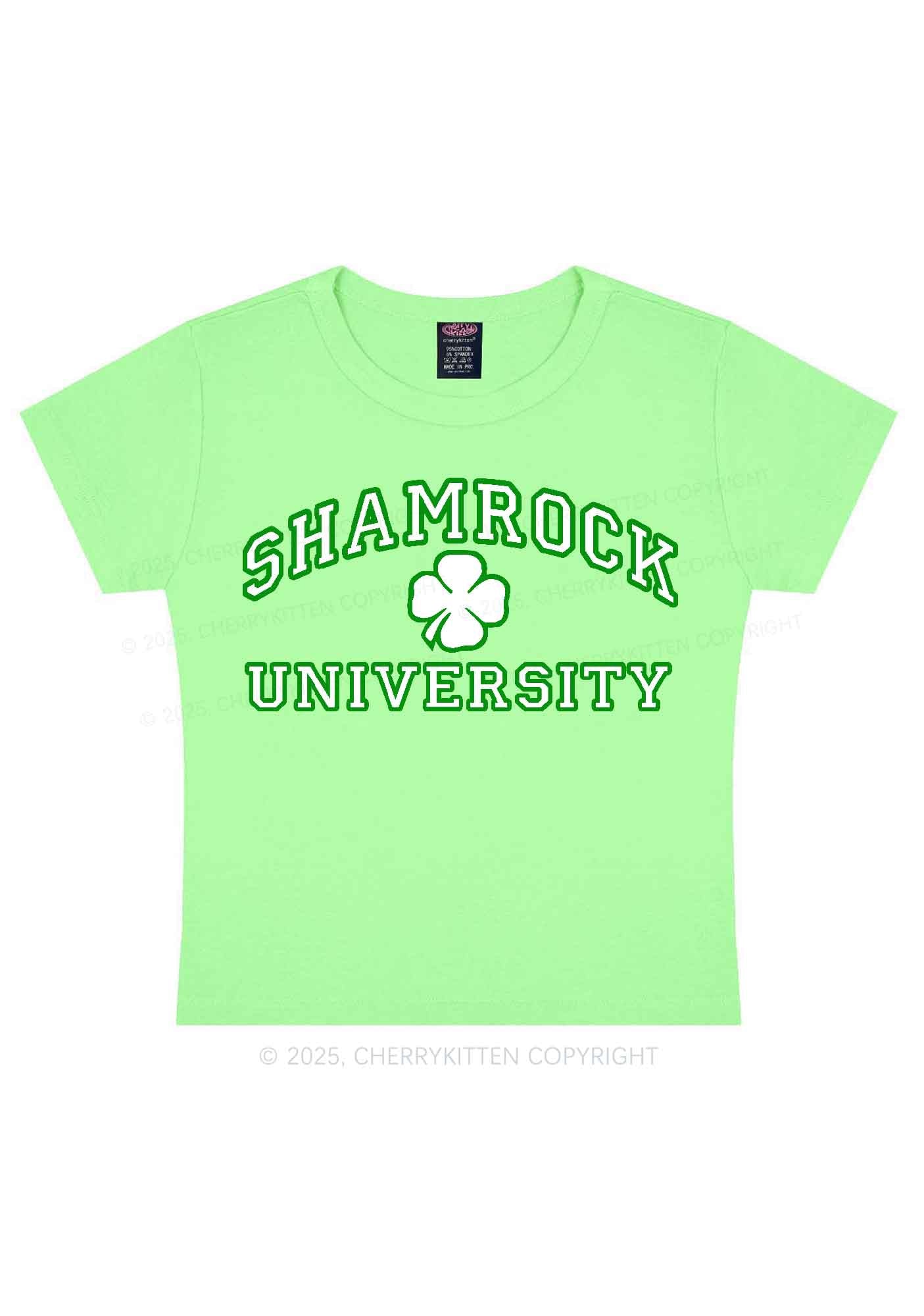 Shamrock University St Patricks Y2K Baby Tee Cherrykitten