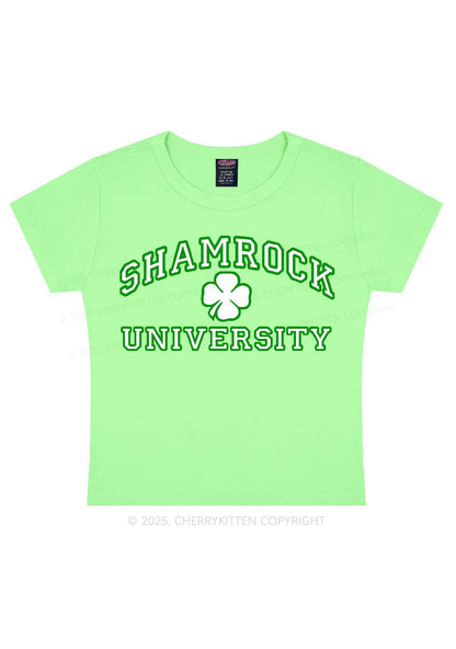 Shamrock University St Patricks Y2K Baby Tee Cherrykitten