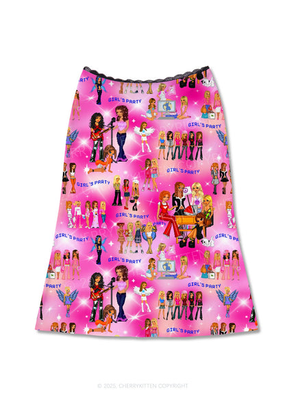 Girls Party Y2K Print Midi Skirt Cherrykitten