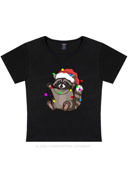 Christmas Raccoon Y2K Baby Tee Cherrykitten