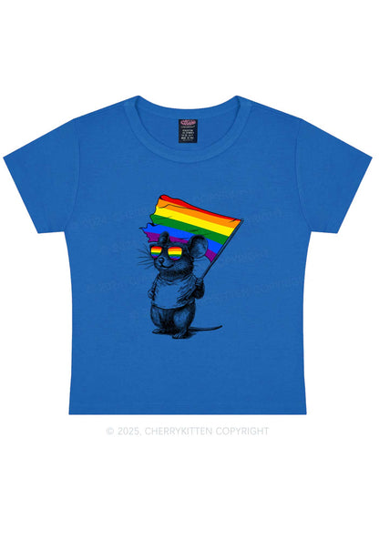 Rainbow Flag Rat Y2K Baby Tee Cherrykitten