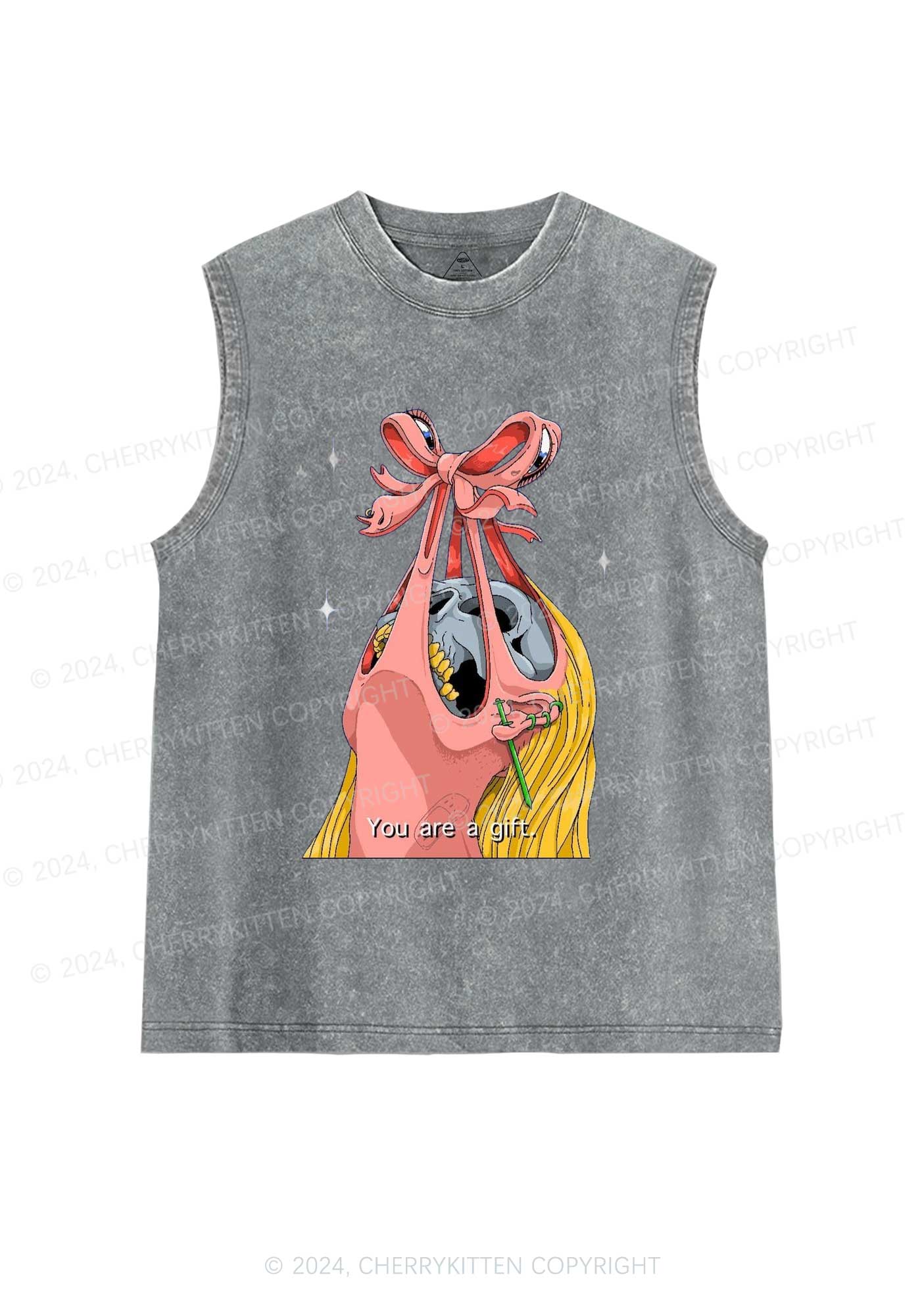 Halloween Skull Gift Y2K Washed Tank Cherrykitten