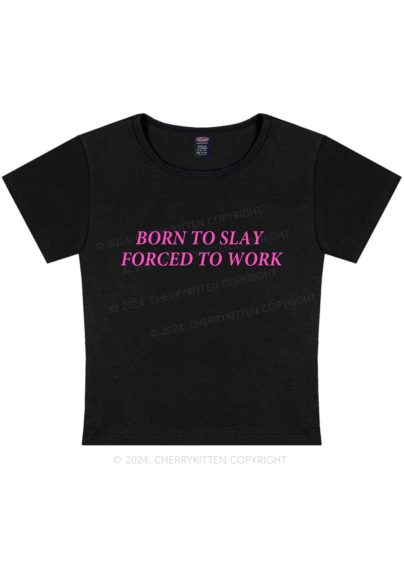 Forced To Work Y2K Baby Tee Cherrykitten