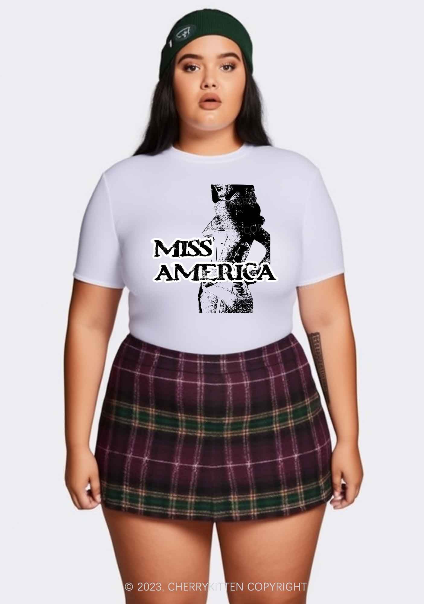 Curvy Miss America Y2K Baby Tee Cherrykitten