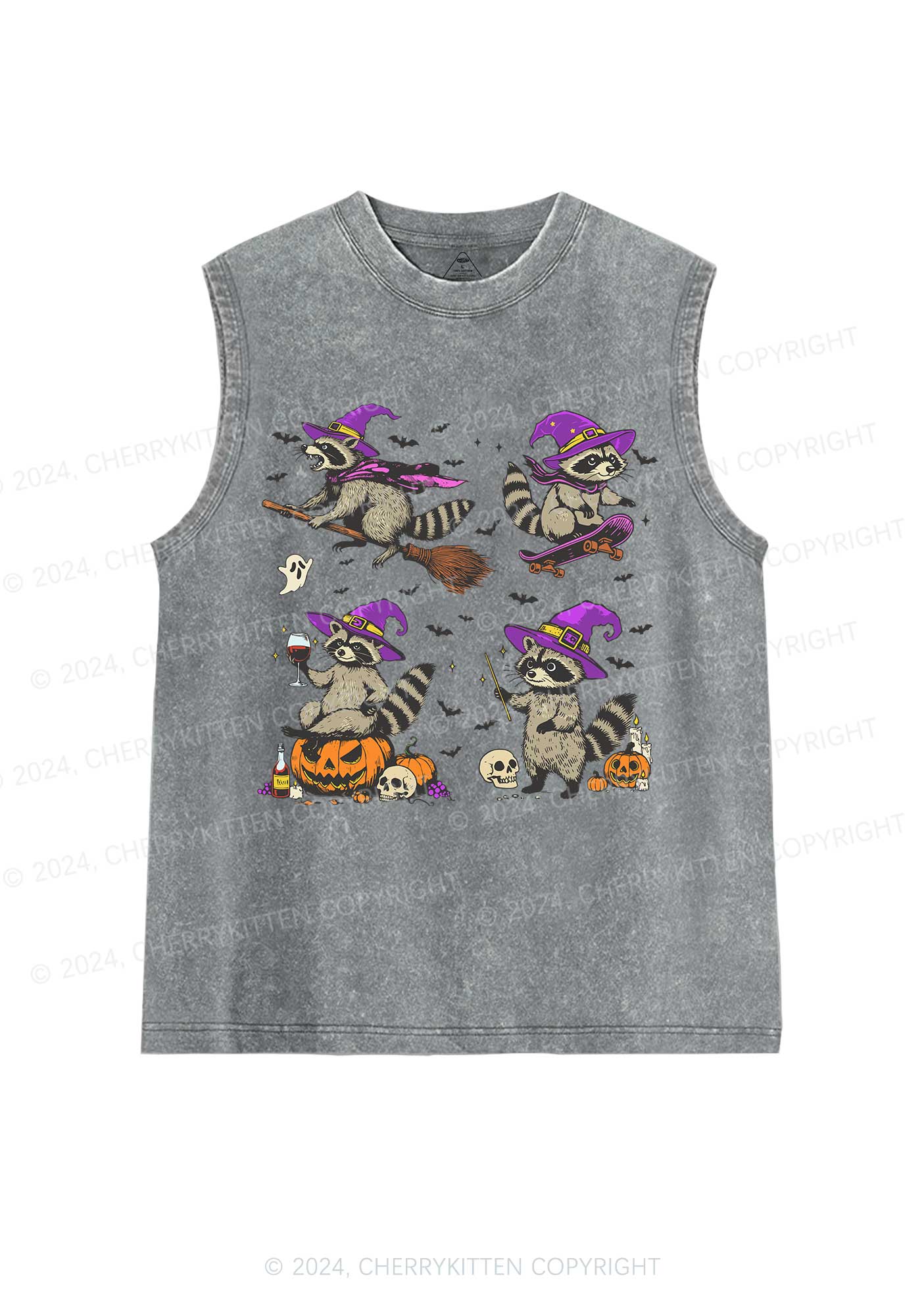 Halloween Raccoon Witch Y2K Washed Tank Cherrykitten