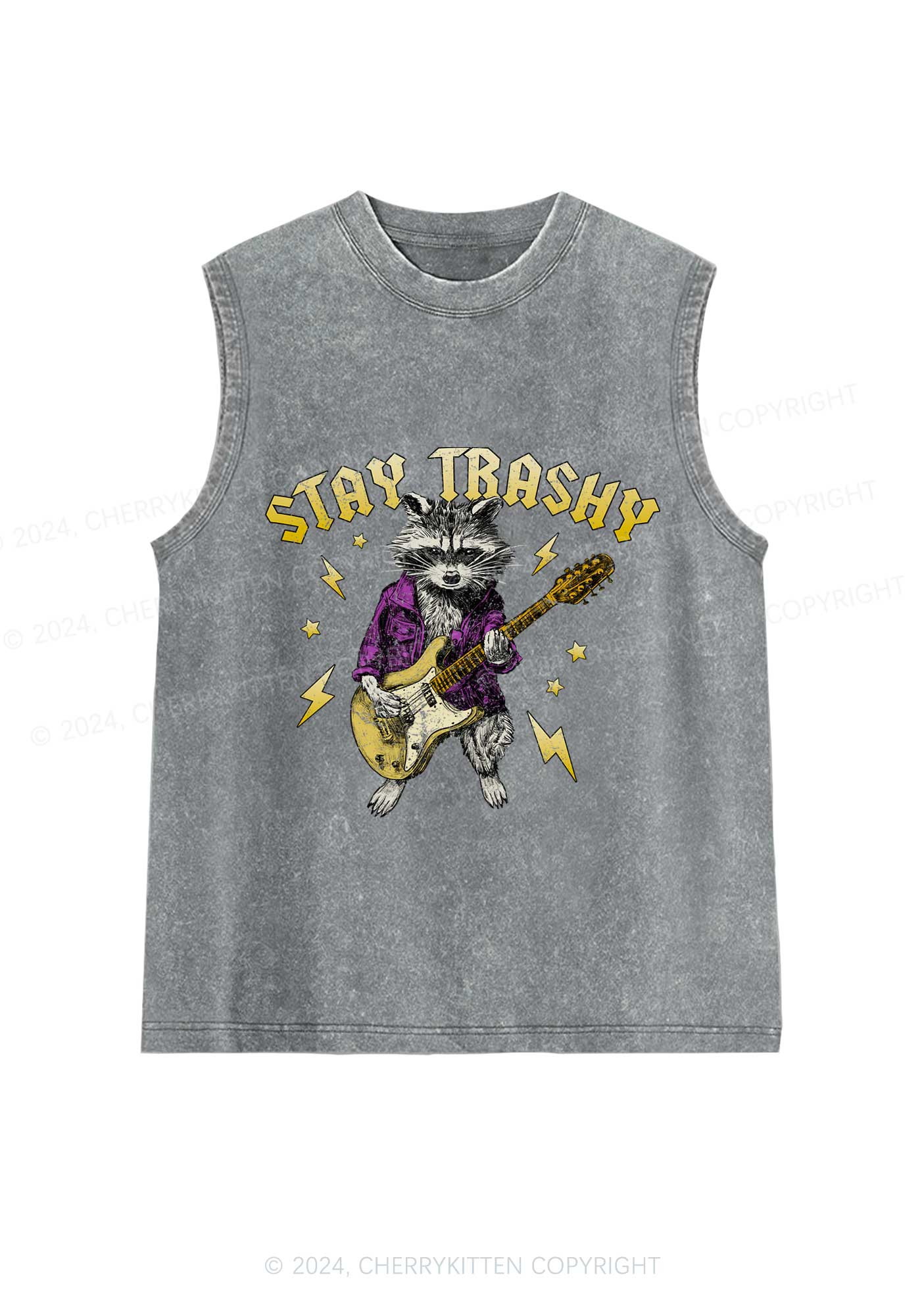 Stay Trashy Guitar Raccoon Y2K Washed Tank Cherrykitten