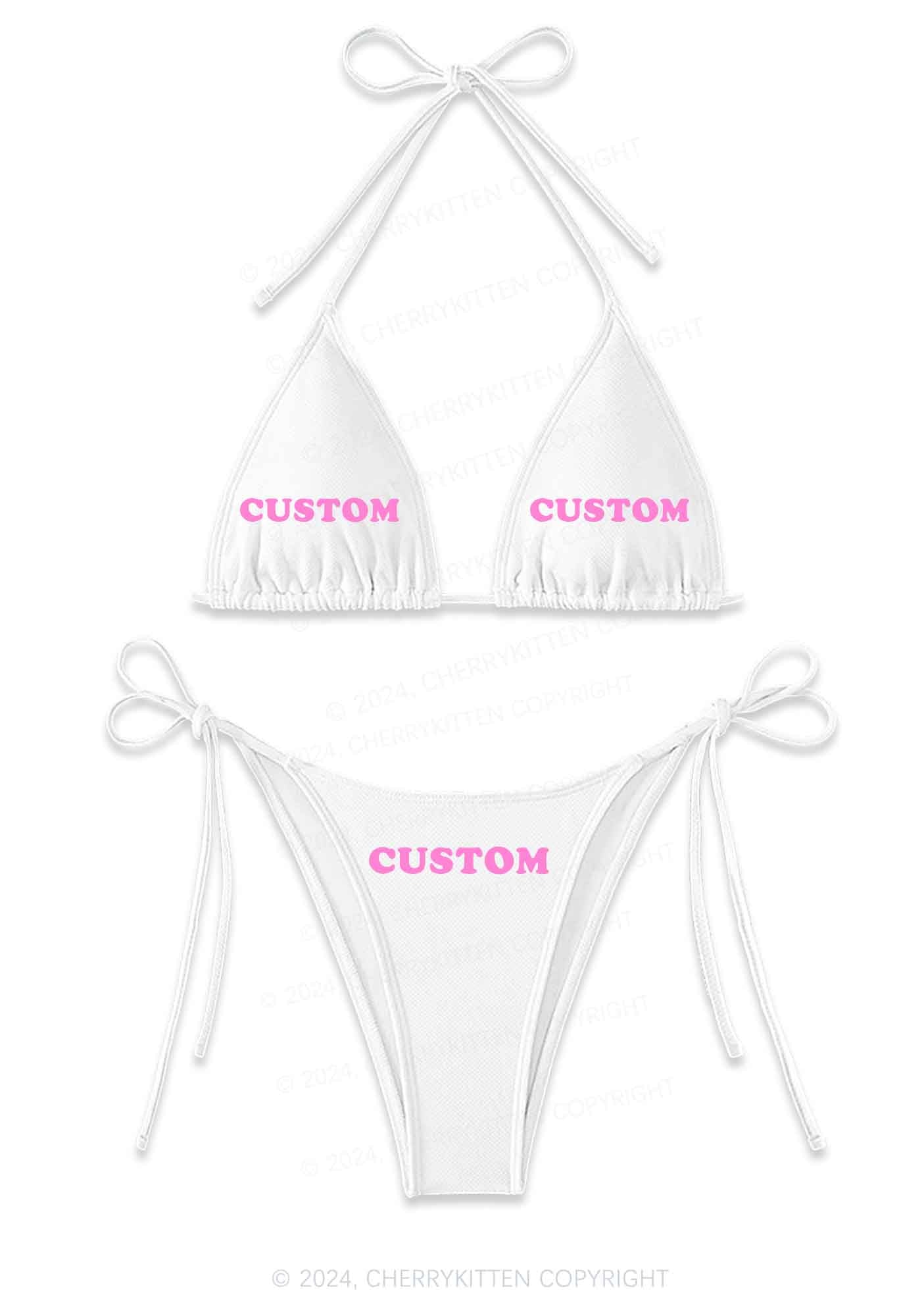 Custom Text Y2K Halter Triangle Bikini Set Cherrykitten