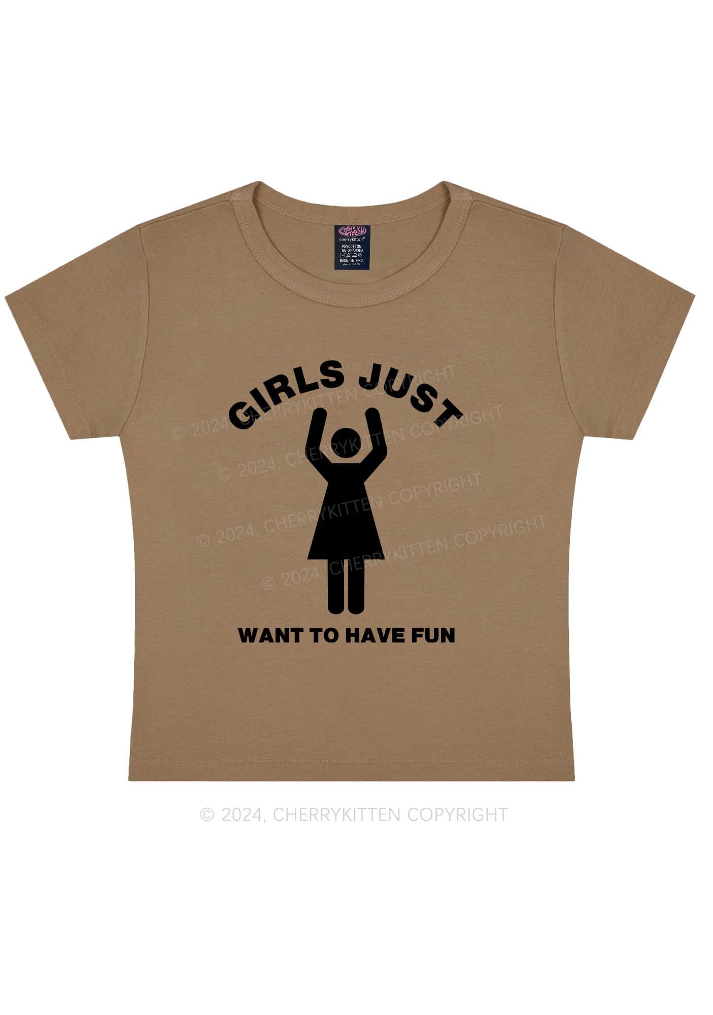 Girls Just Have Fun Y2K Baby Tee Cherrykitten